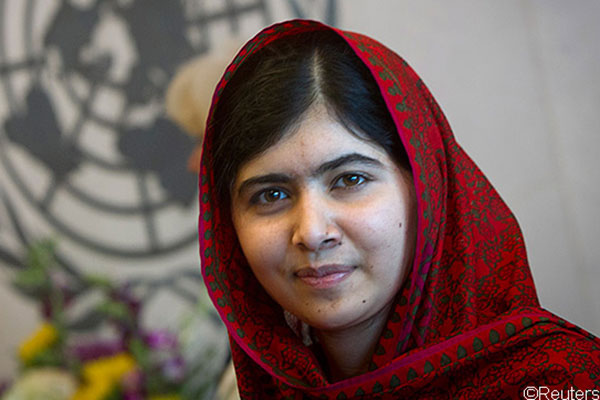 malala in red head scarf